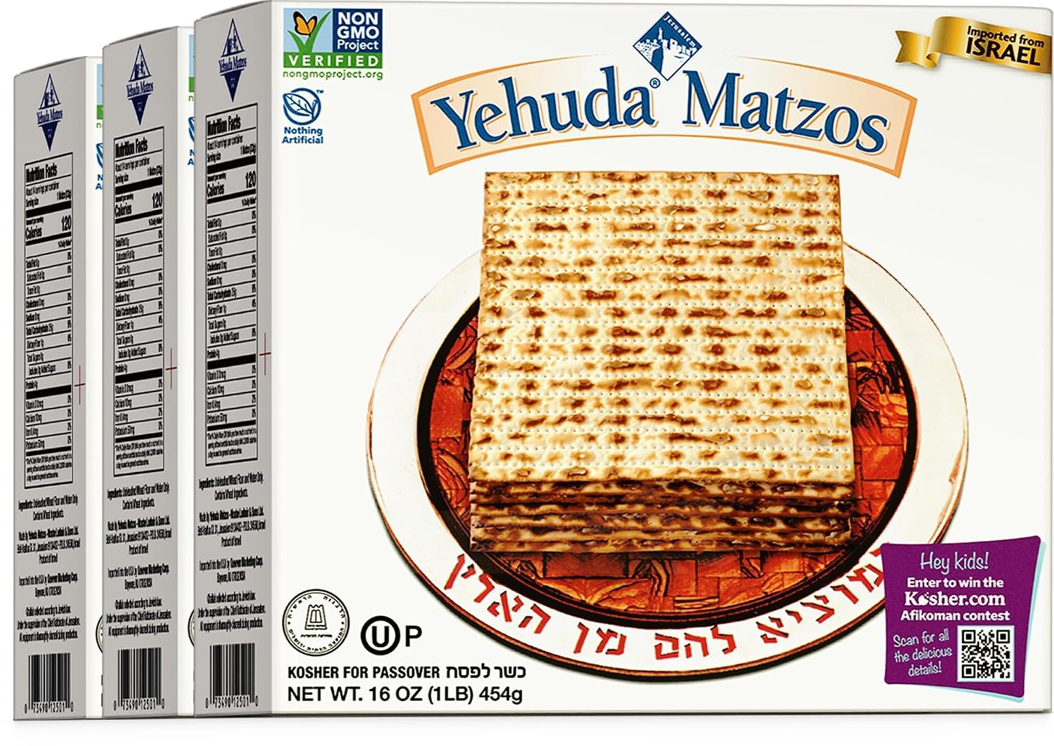 Yehuda Passover Matzo, 1lb (3 Pack) | Crisp & Airy Square Matzo Crackers | Just 2 Ingredients | Kosher for Passover…