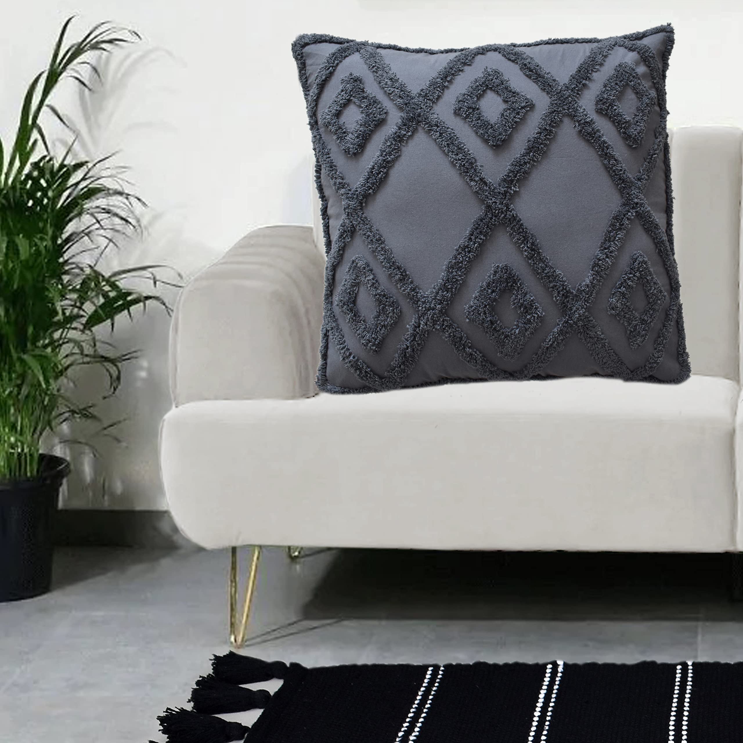 Aashita Boho Decorative Tufted Pillow Covers 24x24 Navy Solid Diamond Pattern Modern Accent Cushion Cover for Couch Sofa Seat Chair Bed Bedroom Living Room Car Office (Set of 1 Pc) 1