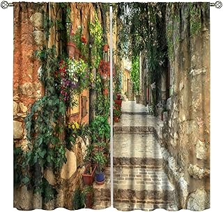 Italian Landscape Curtains, Vintage Country Style Old Streetscape Brick Wall Courtyard Print Rod Pocket Window Treatments Drapes for Bedroom Kitchen Living Room 42