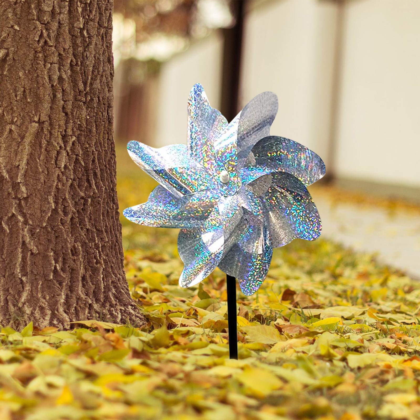 10 Moulins à Vent Anti-oiseaux Holographiques - Diamètre 18 Cm - Effet Répulsif Lumineux - Pour Jardin, Balcon, Arbres Fruitiers