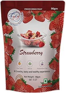 FZYEZY Natural Freeze Dried for Kids and Adults | Camping Vegan Snacks Dried Healthy Fruit | Survival Food |Freeze-Dried Fruits Slices|Pantry Groceries dehydrated Snacks (Strawberry, 90 gm)