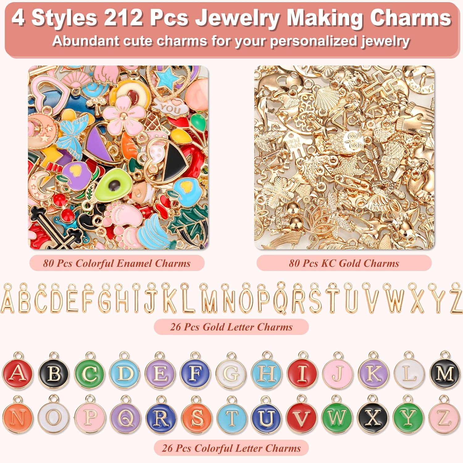 485 Pcs Charms Lip Gloss Keychain Making Kit, DIY Bag Charm Kit Including 40 Key Chain Hooks 30 Extender Chains 212 Gold Charms & Letter 200 Jump Rings 1 Plier and 1 Puncher for Craft Supplies