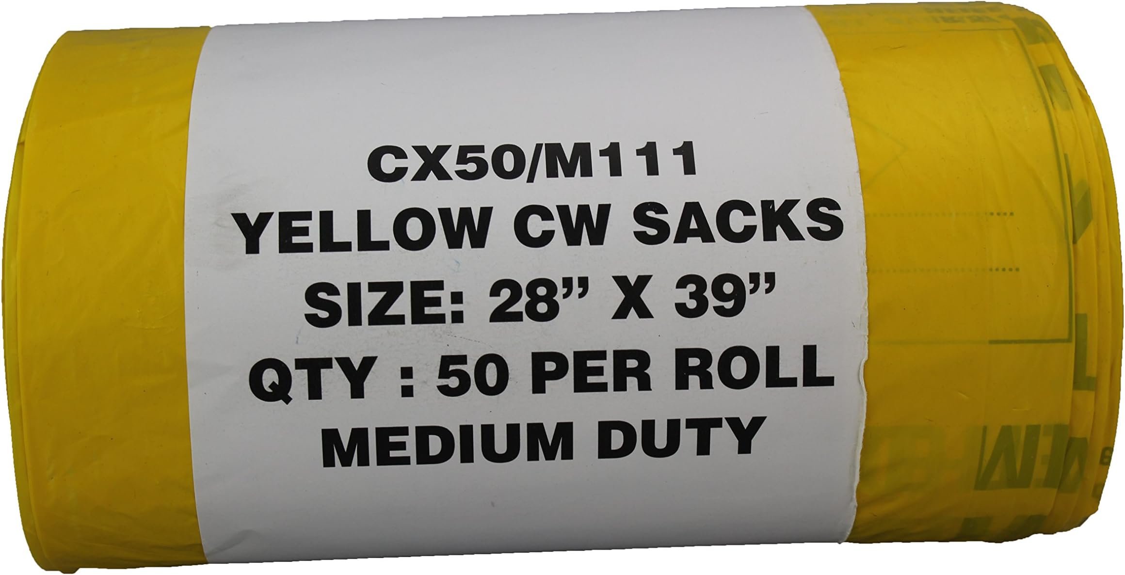 CX50/M111 Waste Sack Roll, Medium Duty, 90 L/5 kg, Yellow (Pack of 50)