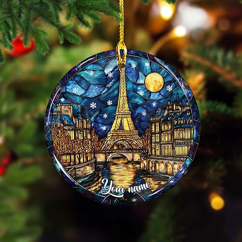 Rivelus - Adorno de la Torre Eiffel con nombre personalizado 2025, adornos de Navidad de la Torre Eiffel, adorno de París, adornos de Francia para