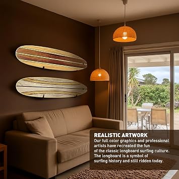 Surfboard Longboard Wall Decoration Decor - Hangs Vertical or Horizontal Glossy Surface Like a Real Surfboard Beach House, Coastal Living, Tropical Beach Theme 66 inches Long