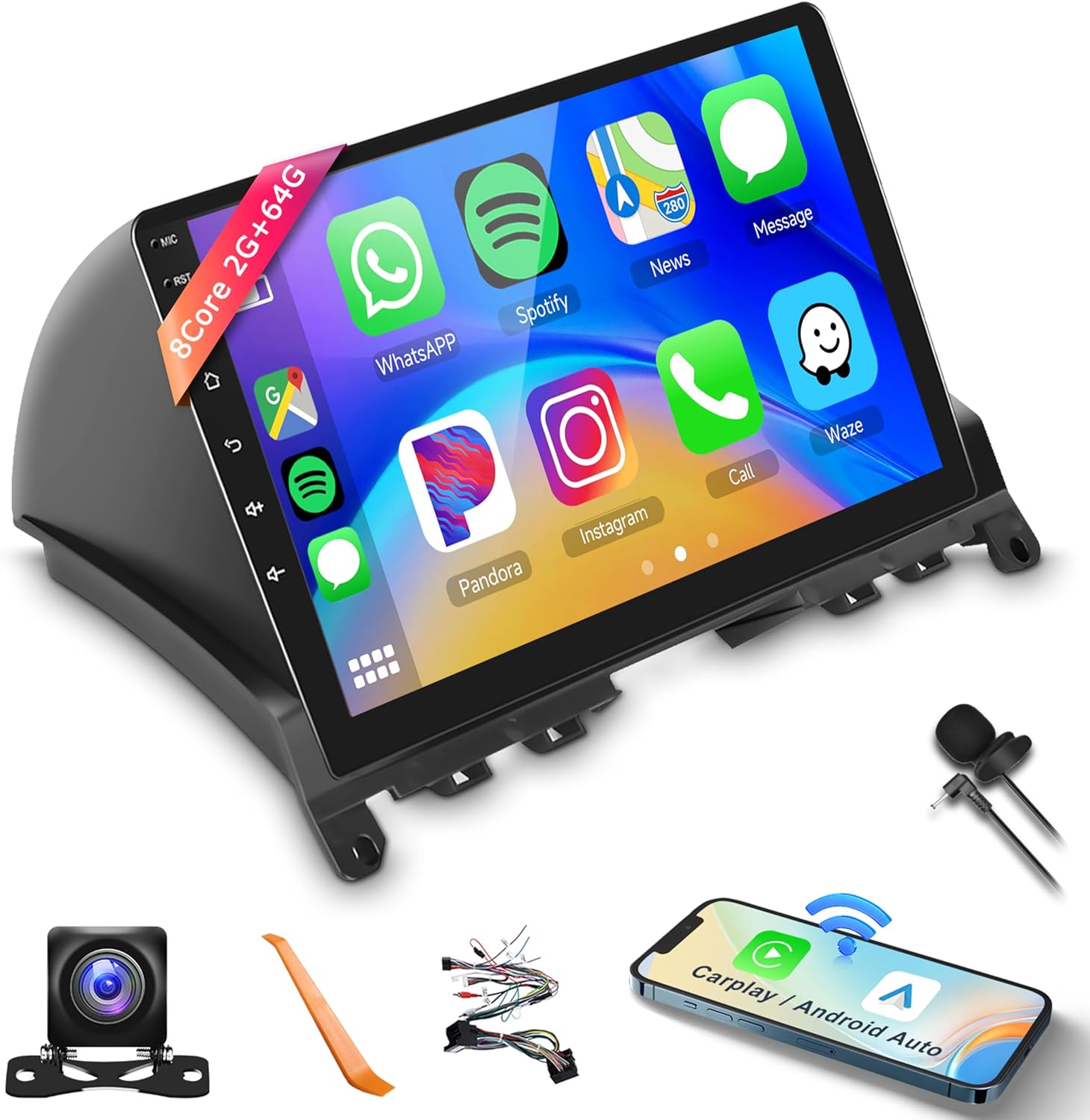 Car Stereo for Mercedes Benz C-Class C200 C230 C250 C300 C350 W204 S204 2006-2011【8Core 2+64G】 Wireless Carplay Android Auto,9 Inch IPS Touch Screen,GPS/WiFi/32EQ DSP/Bluetooth/SWC/Backup Camera