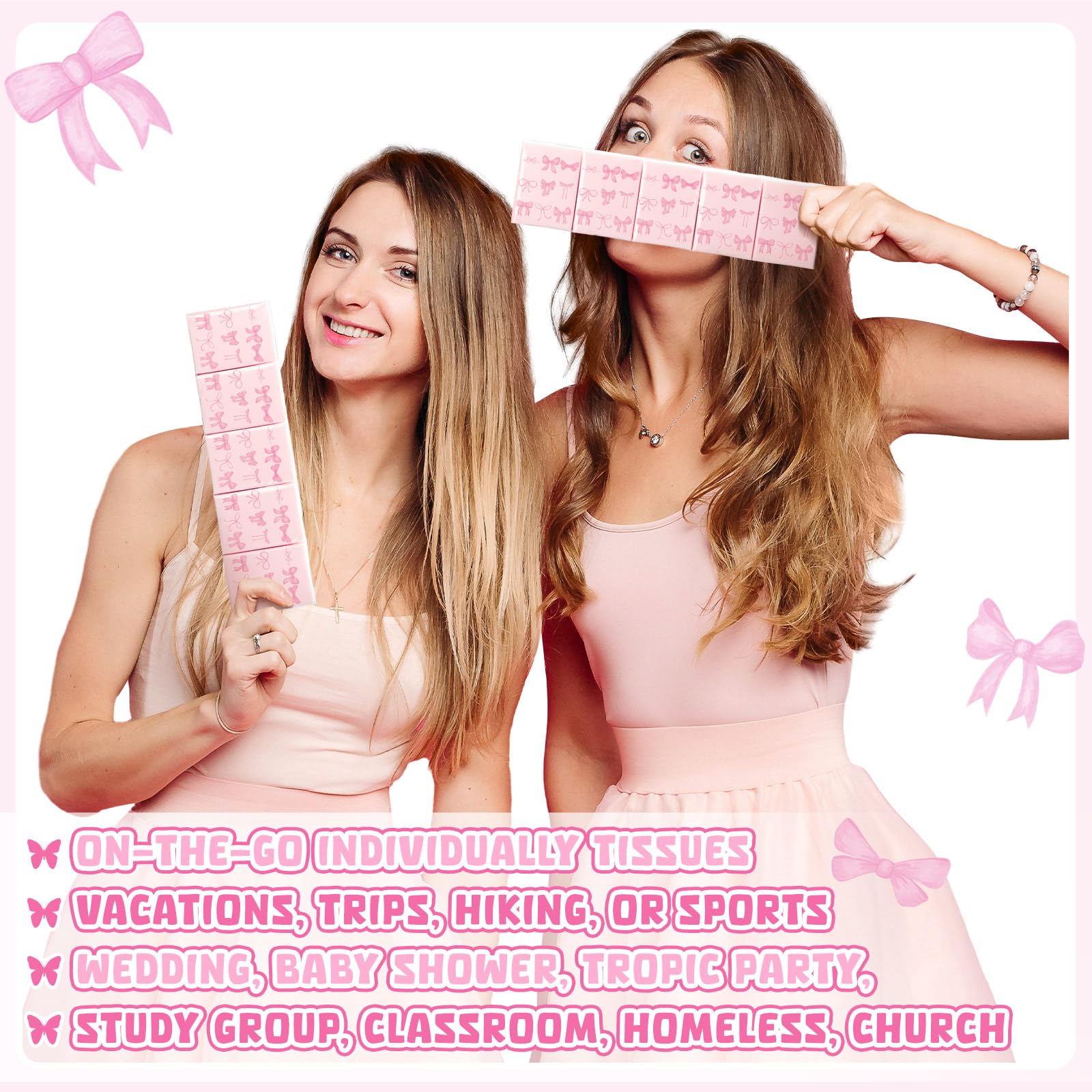 Therwen Taschentücher mit rosa Schleife, Reisepackungen, Großpackungen, Partygeschenke, einzelne kleine Taschentücher, Taschengröße, Gesichtshandtücher für Reisen, Outdoor, Auto, Büros, 10 Stück