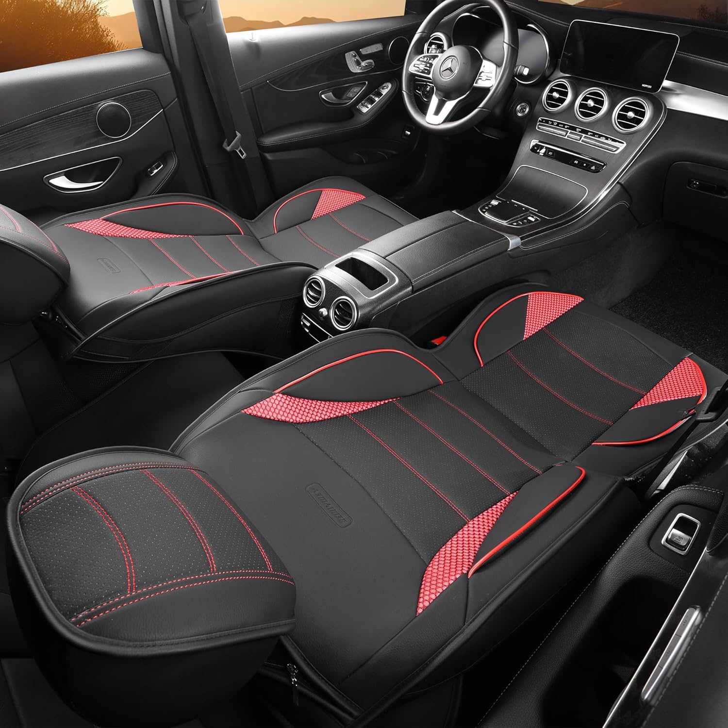 yotruth Car Seat Covers Full Set – Nappa Leather Automotive Seat Cover Set for Cars, Sedans & SUVs, Waterproof, Durable & Comfortable, Easy to Install, Universal Fit (5 Seats, Black & Red) Black & Red Front & Rear
