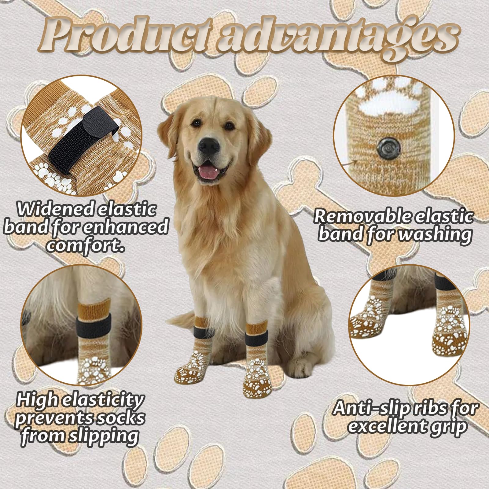 4 works of Non-Slip Dog Socks with Grip to Prevent Dogs from Licking their Paws, Suitable for Hardwood Floors Large Size - Image 3