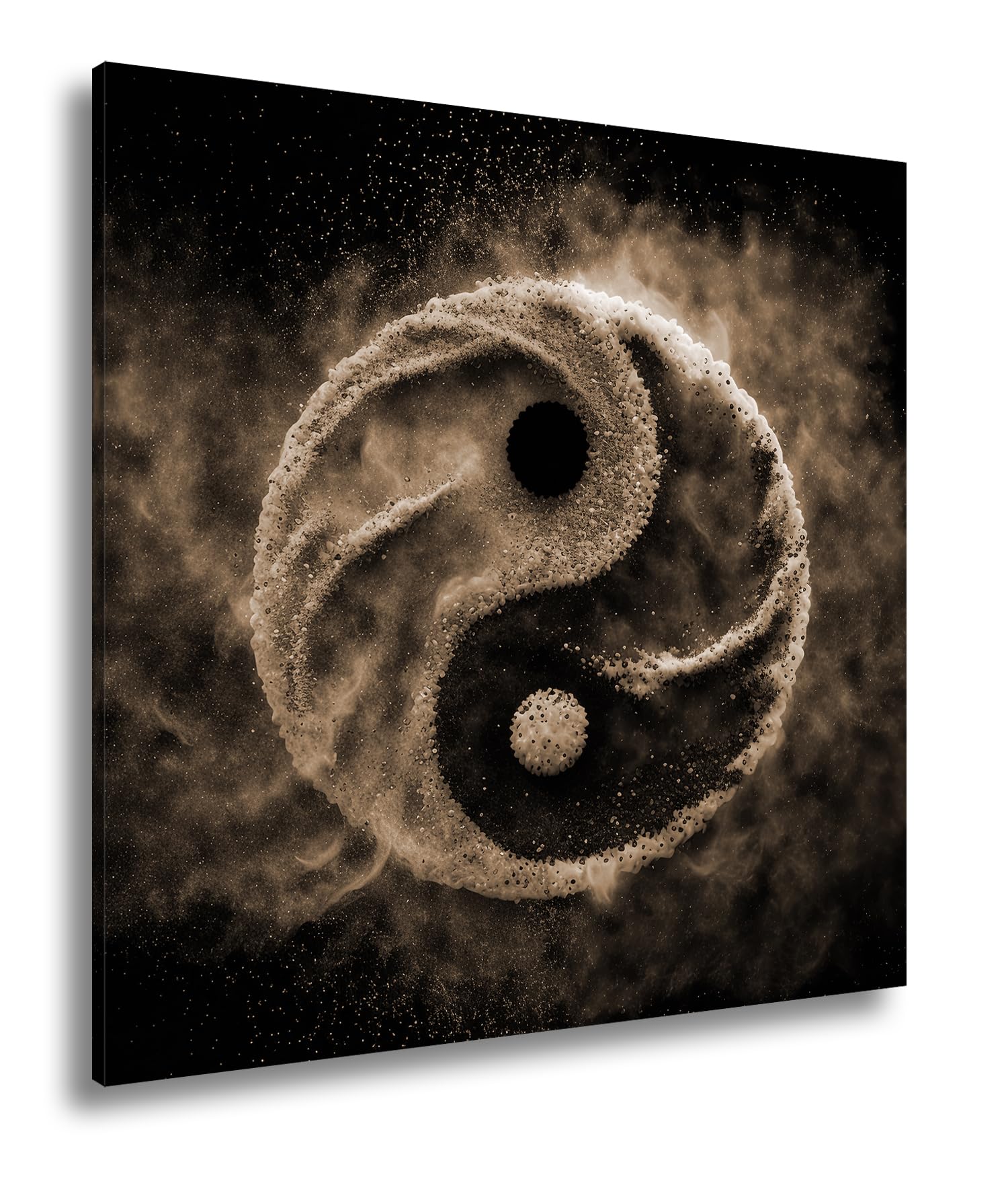 deyoli Leinwandbild Yin und Yang aus Pulver, tanzend im luftleeren Raum Format: 70x70cm Effekt:Sepia XXL Kunstdruck Bild auf Keilrahmen/Wandbild/Wohnzimmer Dekoration