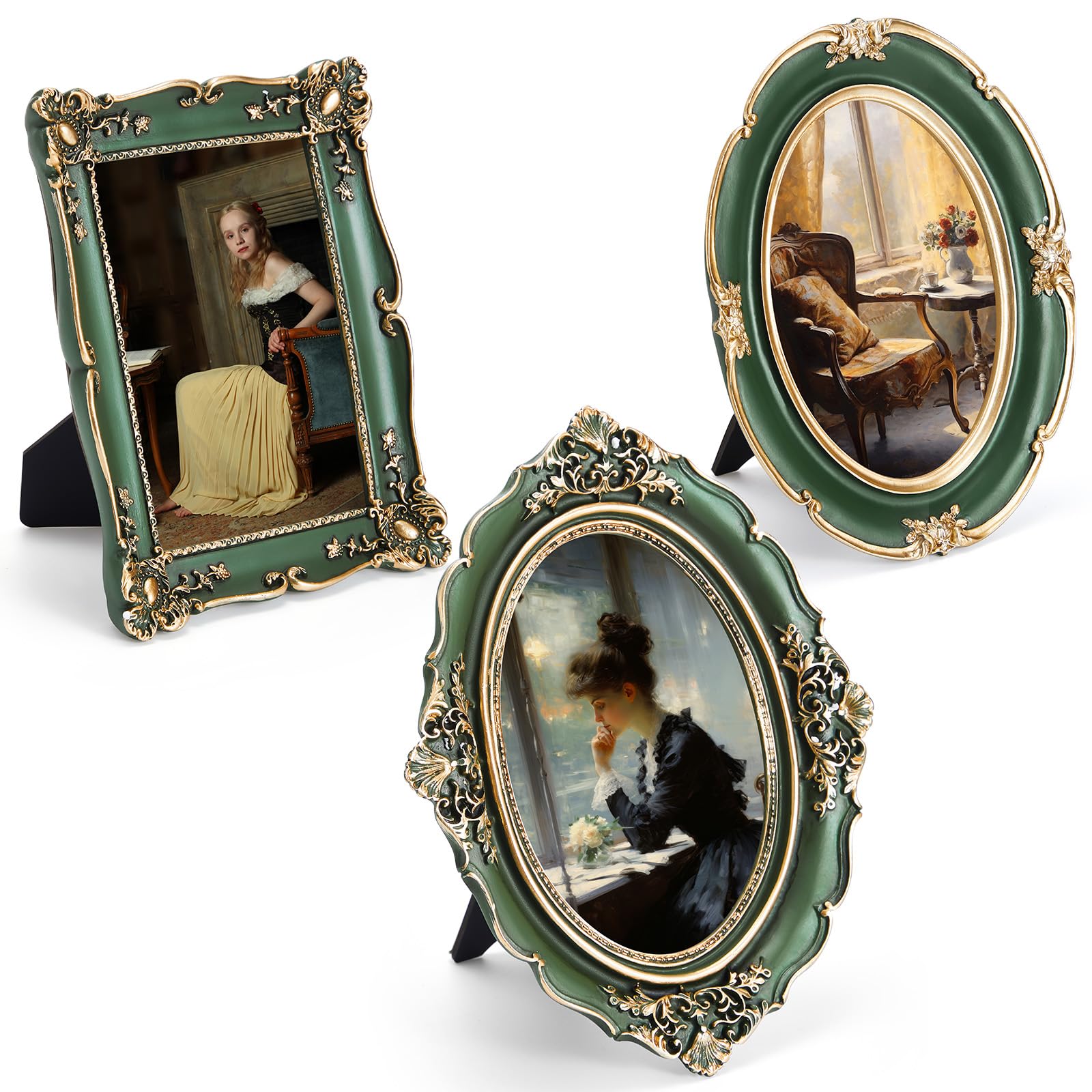 Amazon.com - Briwooody 3 Pcs Green Vintage Picture Frame Set