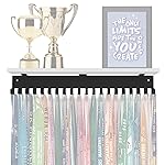 United Medals NEW Sport Medal hanger display with White Bamboo Shelf | Medal Display Rack Frame | Race Medal holder Awards Wall Mount | Running, Soccer, Wrestling, Marathon, Gymnastics, Swimming