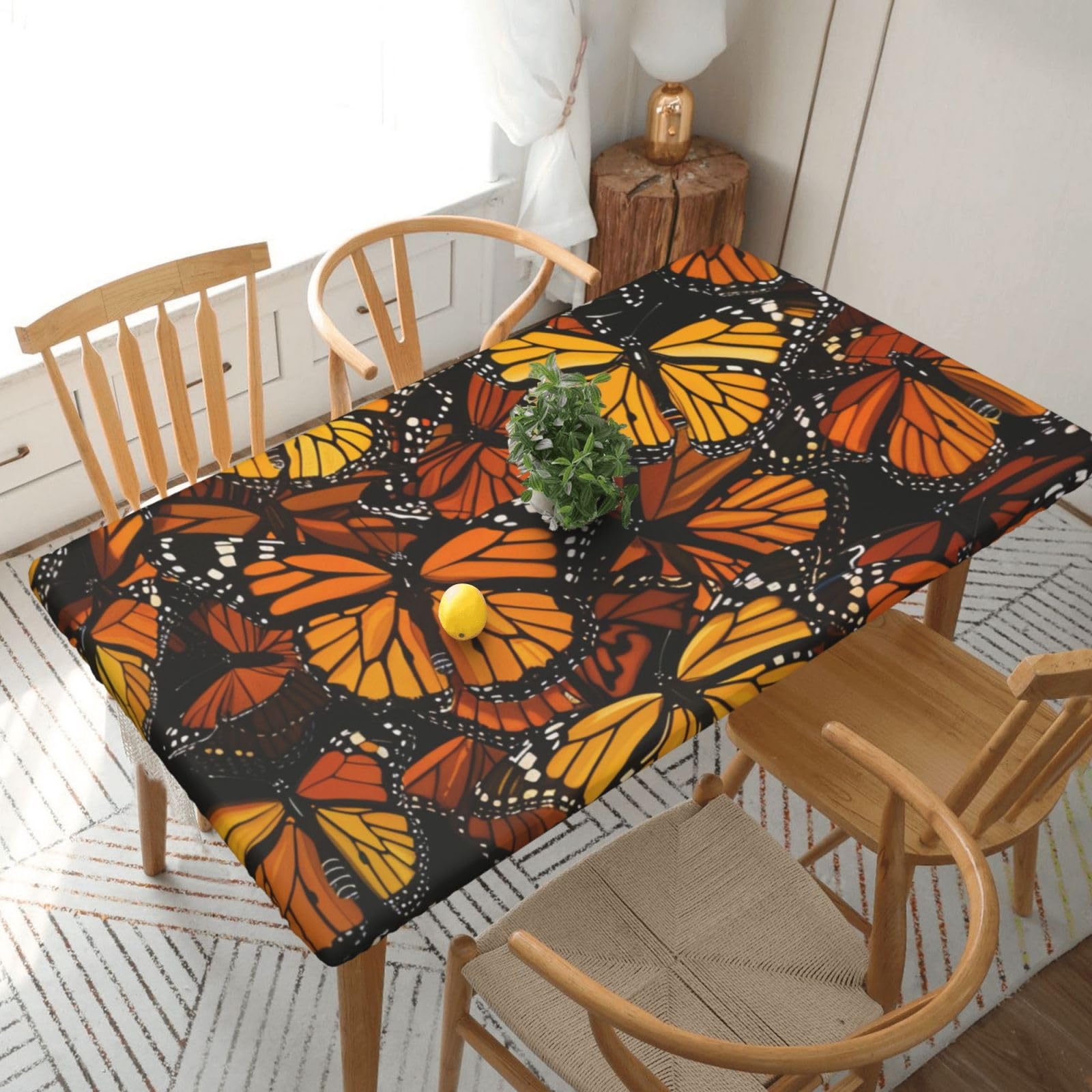 WPKJU Heaps of Orange Monarch Butterflies Printed Tablecloths 5ft Rectangular Table Covers Washable Polyester Decorative Table Cloth for Dining Table Picnic Wedding