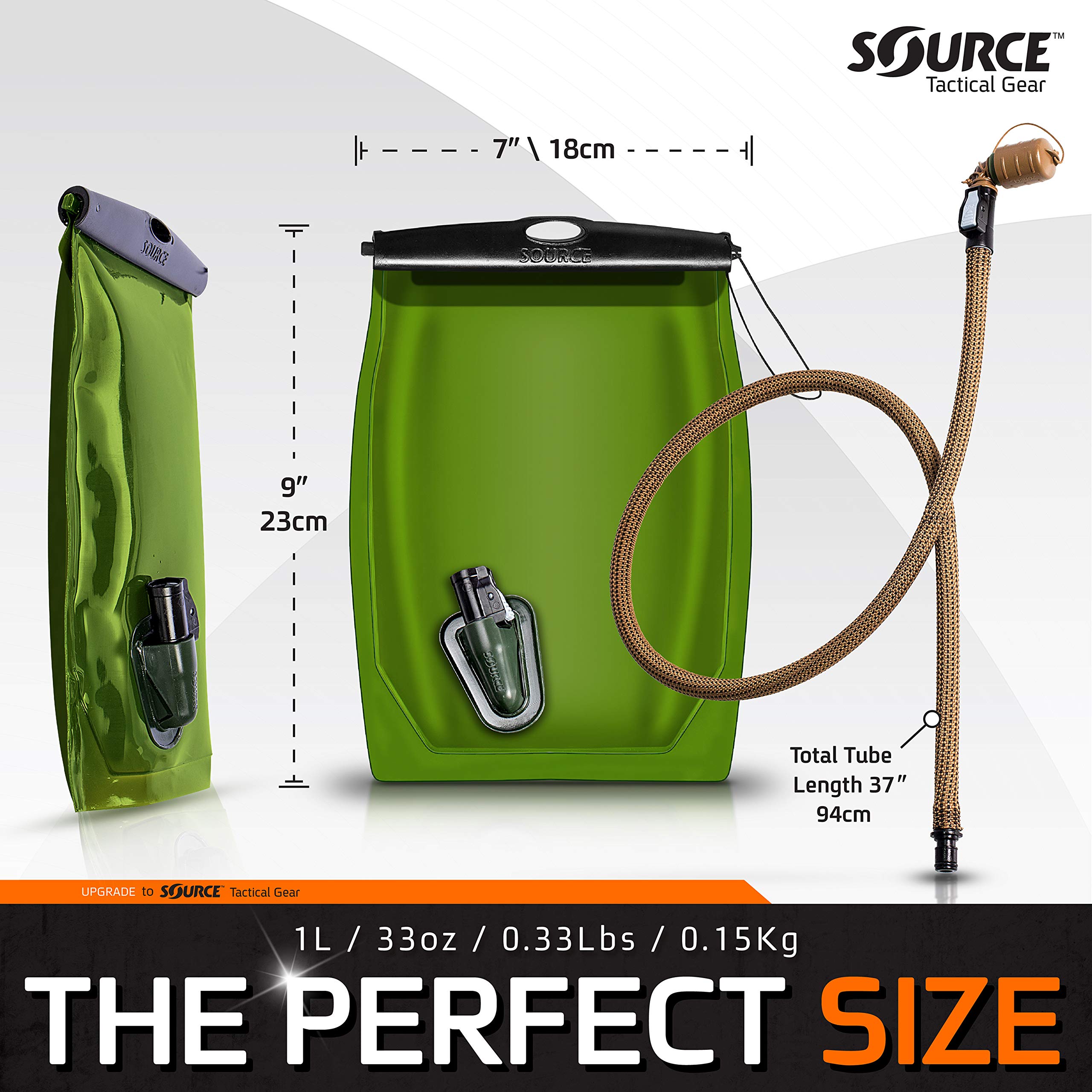 Source Tactical Kangaroo 1L Collapsible Widepac Hydration Bladder - High-Flow Push-Pull Storm Drinking Valve - Leakproof Widepac Closure - Zero Taste and Virtually Self-Cleaning - 34oz