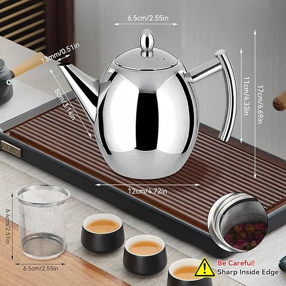 Stainless Steel Teapot with Infuser 1L Stainless Steel Teapot 1L Moroccan Teapot Kettle with Removable Filter Heat Resistant for Tea Coffee