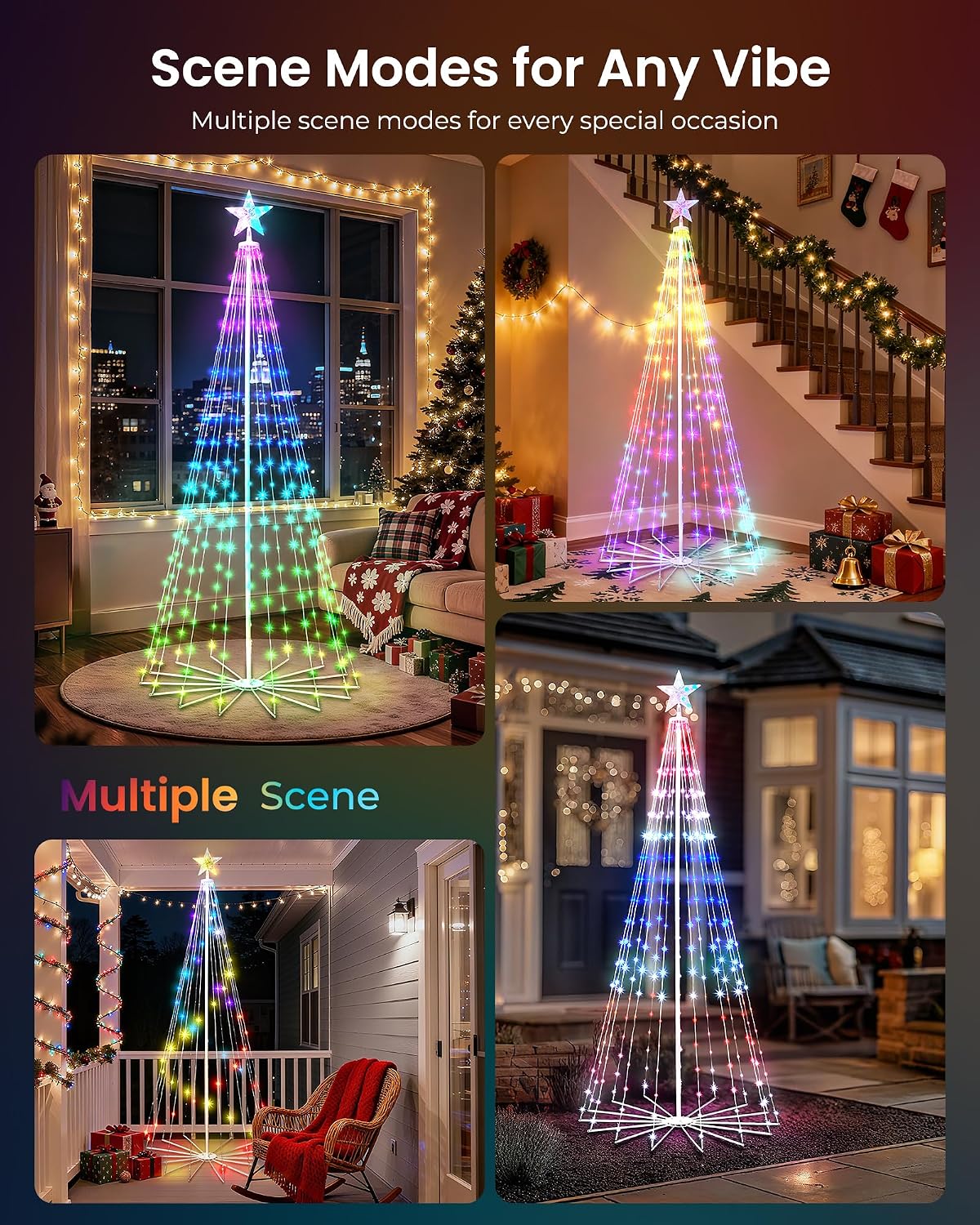 Christmas Cone Tree, 3 Pack 4/5/7FT 110/205/295 LEDs with APP image 3
