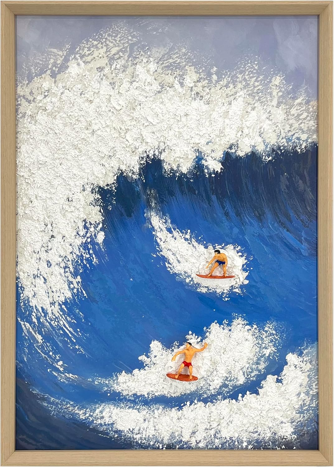 Hand-Painted 3D Textured Framed Ocean Wave Wall Art,19.7x27.6Inch