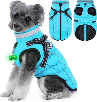 Waterproof Dog Jacket with Built-in Harness for Small & Medium Dogs