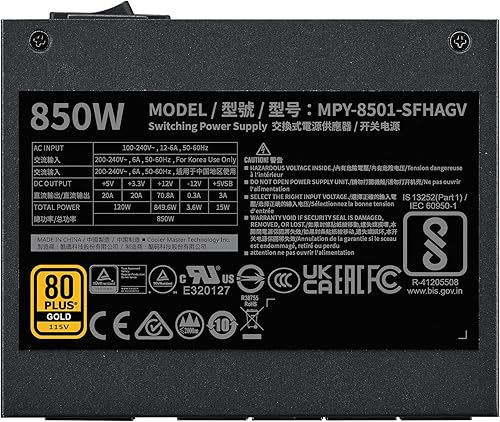 Vista 13 de Cooler Master Fuente de alimentación modular V850 SFX Gold ITX SFF, 850W 80Plus Gold, ATX 3.1 90° PCIe 5.1, diseñado listo para Nvidia RTX 5080