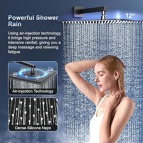 Miniatura 3 de SR SUN RISE Grifo de ducha de barra deslizante de 12 pulgadas, cabezales de ducha de alta presión de lujo y rociador de mano, sistema de ducha Mate