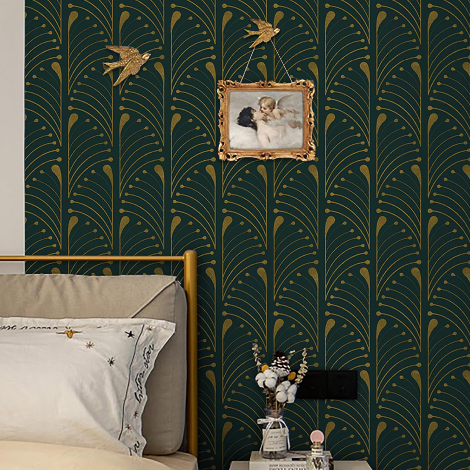 Peel And Stick Wallpaper - Vintage Floral Green Bird Pattern, 17.32" X 78.7" Roll, Removable Contact Paper - View #6