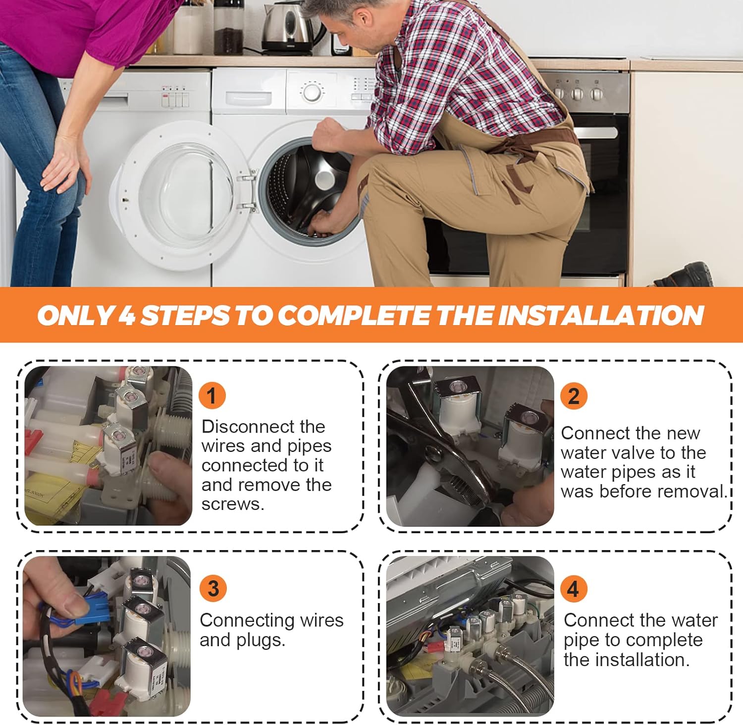 Four steps for installing the water inlet valve