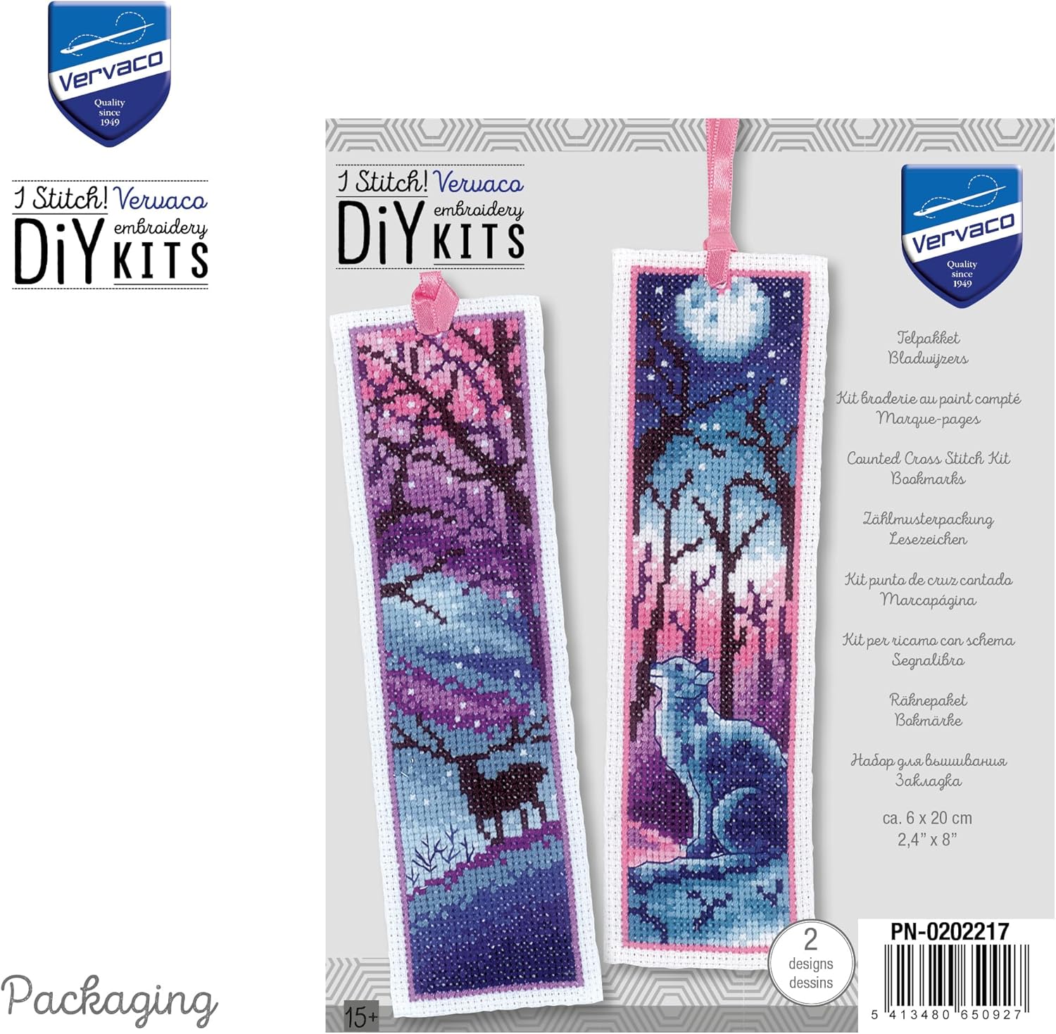 VERVACO Cross Stitch Counted Bookmarks DIY (Pack of 2) Animals Complete Kit Creative Leisure Adult Gift Reading Embroidery Beginner Approx. 6 x 20 cm Cross Stitch