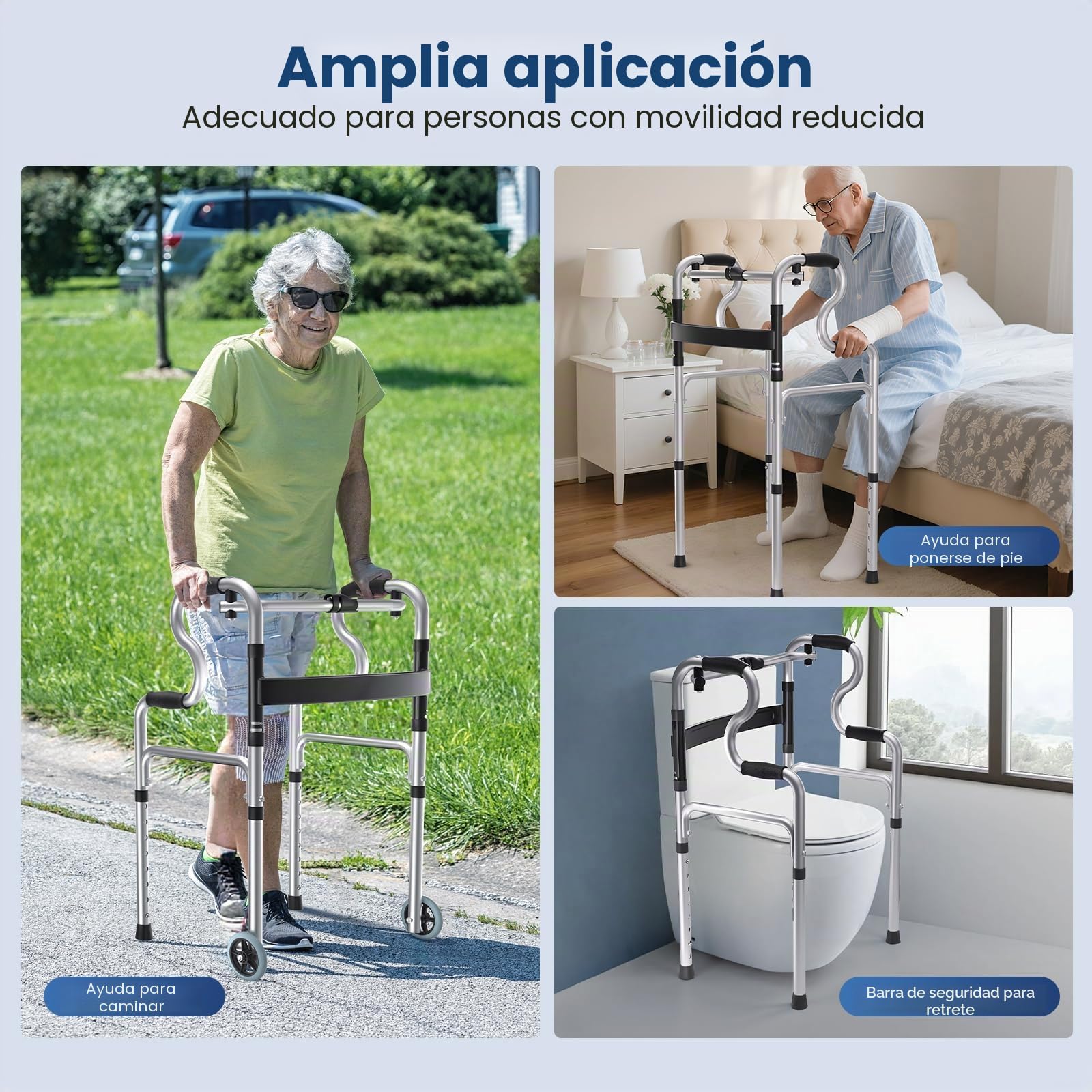 Hlieeosfcn Andador para Ancianos,Andador Plegable con 2 ruedas,Caminadores para Mayores altura ajustable, Peso Máximo 180kg,ideal para personas mayores y adultos