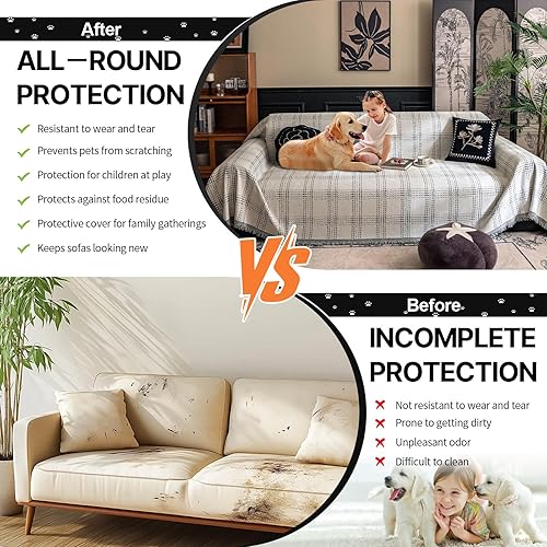 Miniatura 174 de HANDONTIME fundas de sofá beige para sofá, fundas boho de jacquard y corduroy para perros, funda de sofá de felpilla para perros, protector suave