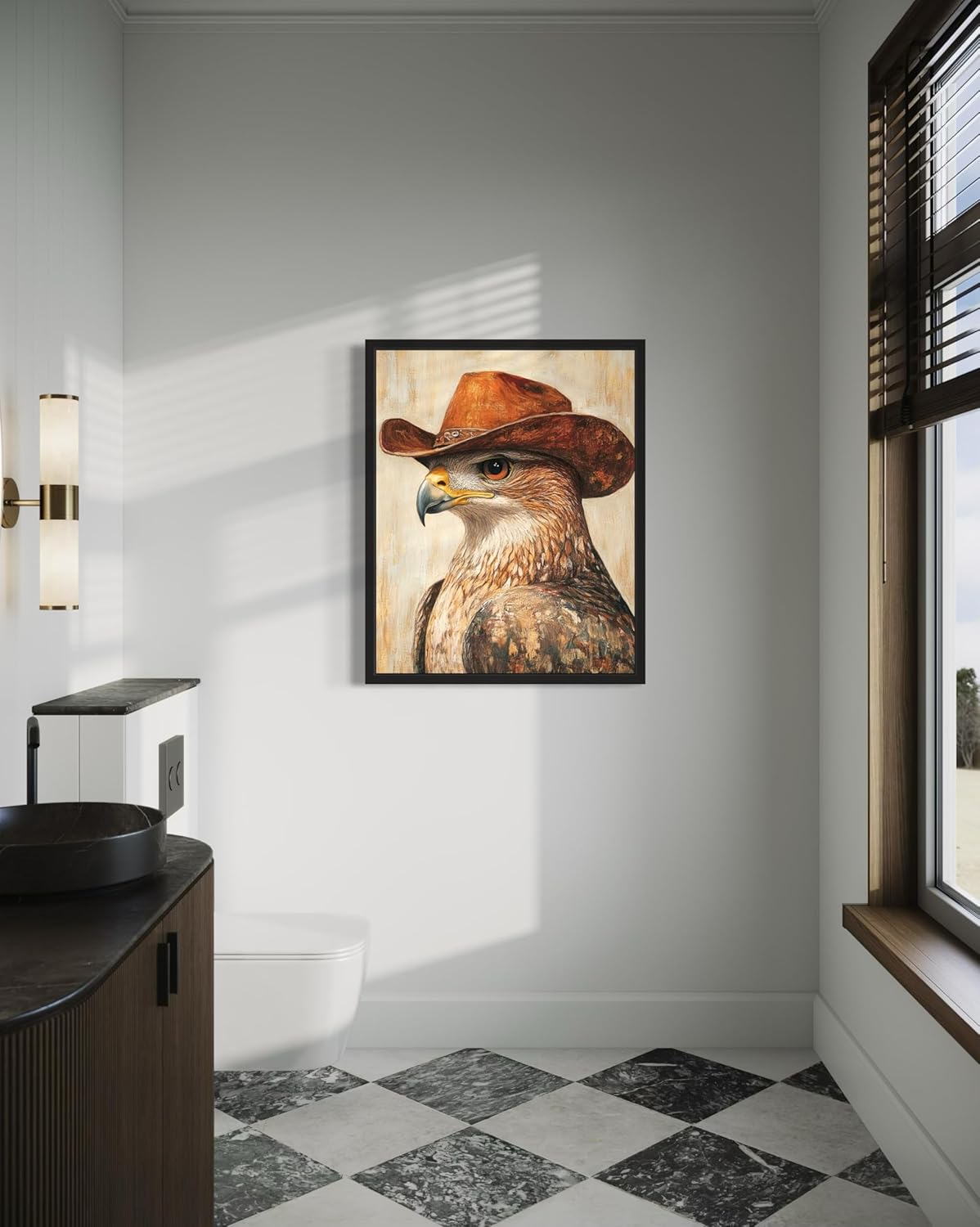 Hawk Cowboy Art Print Poster Wall Art, Western Country Farmhouse Wild West for Bedroom, Bathroom, Living Room Art Decor 58 (Hawk, 20"L x 16"W, Unframed)