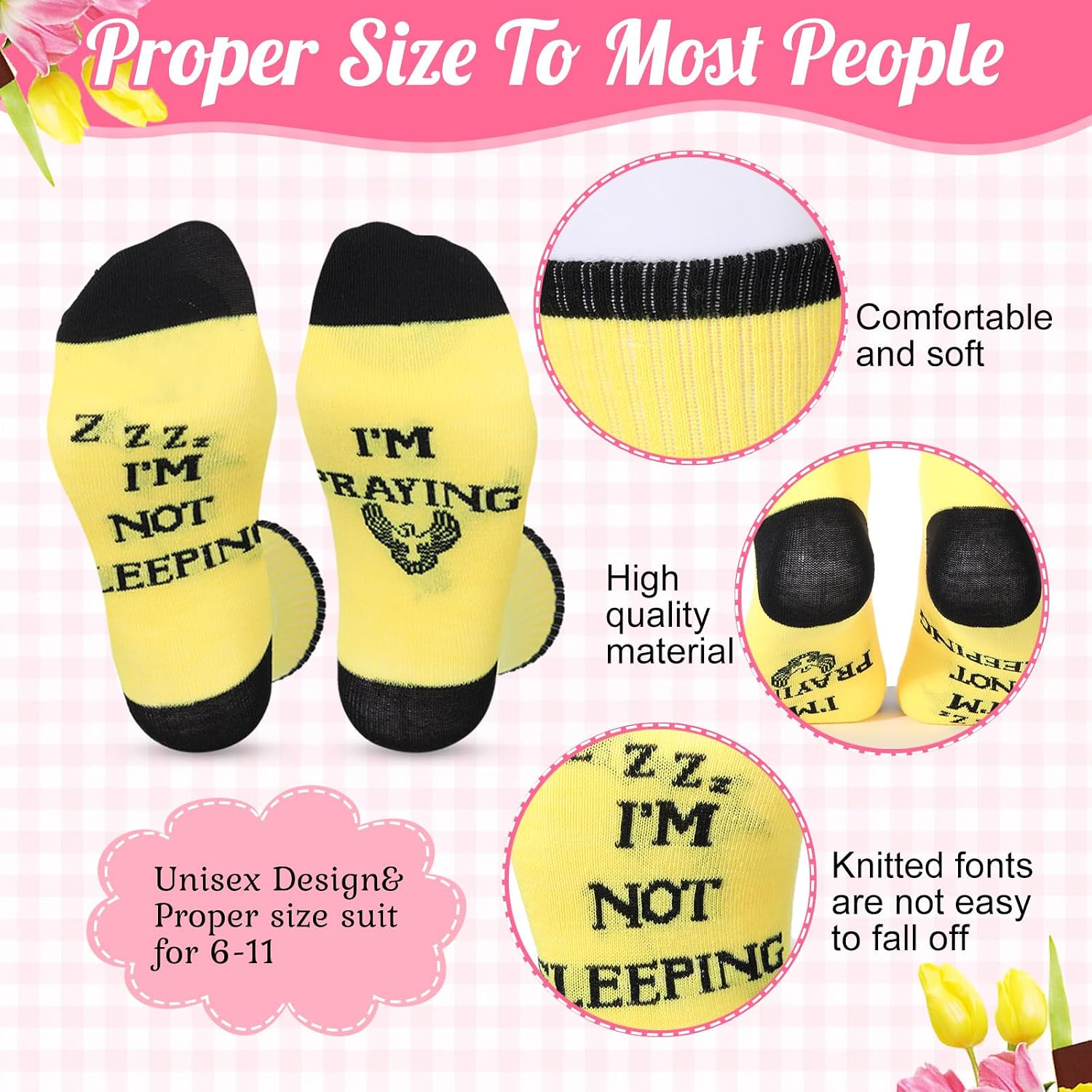 Pasimy 12 Pairs Christian Faith Socks Praying Funny Religious Gifts for Women Men, I'm Not Sleeping, I'm Praying, Novelty Jesus Gift Unisex Crew Socks for Adults Appreciation Graduation Gifts