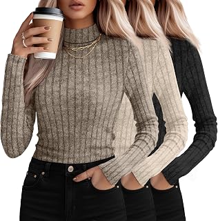 Oakgarden 3 Pack Women's Mock Turtleneck Sweaters - Soft Ribbed Long Sleeve Thermal Tops, Lightweight Breathable Pullovers for Spring