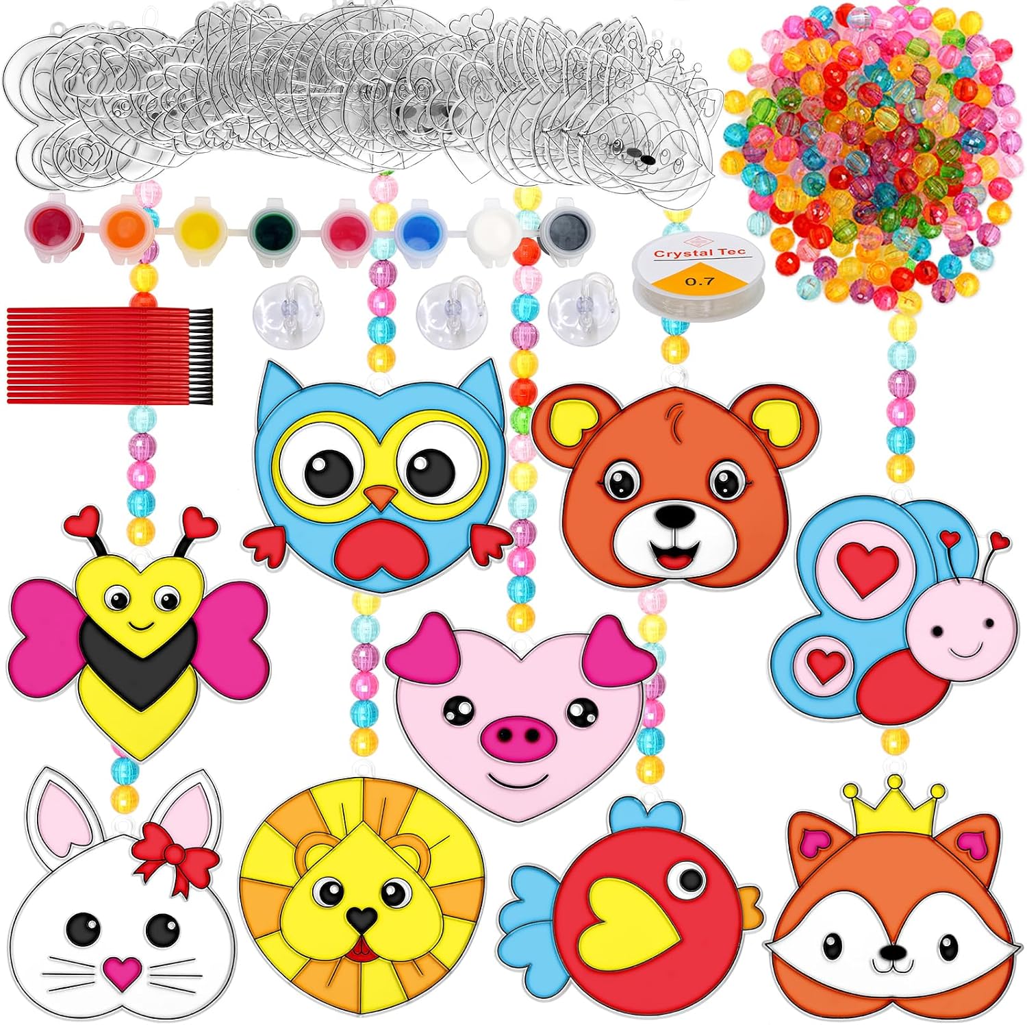 Ceiba Tree 27 Sets Summer Suncatchers Crafts Kit for Kids Heart Animal Suncatchers Painting Craft Kits DIY Window Paint Art Kit Make Your Own Hanging Ornament for Spring Summer Party Favors Activities