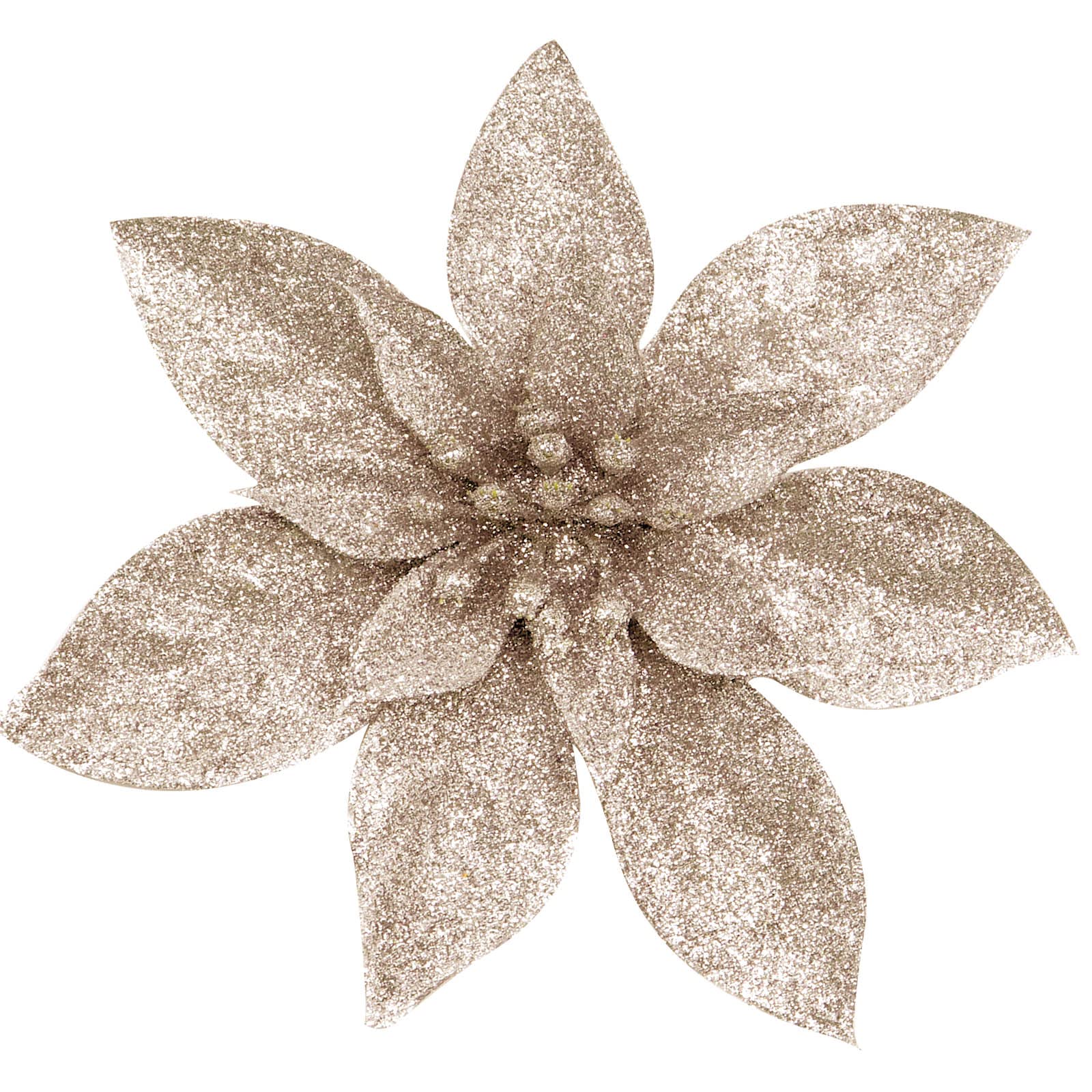 Yueshop 10 Pcs Glitter Christmas Flowers with Artificial Poinsettia Flower Christmas Tree Flower Decorations Xmas Tree Ornaments (Champagne, 15CM)