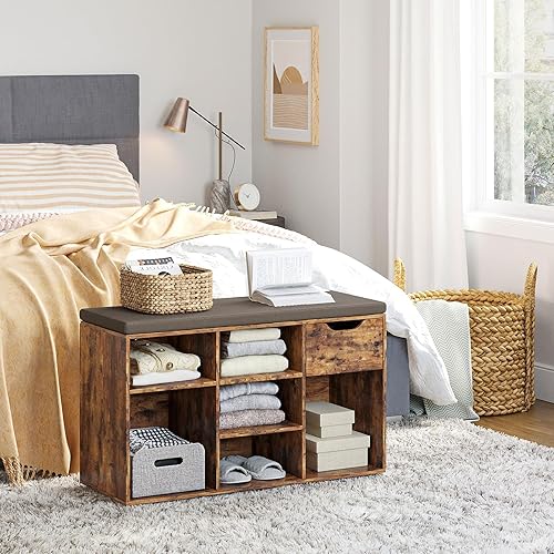 Miniatura 42 de DINZI LVJ Banco de zapatos, banco de almacenamiento de entrada con cajón y 8 cubículos, estantes ajustables, organizador de zapatos para sala de