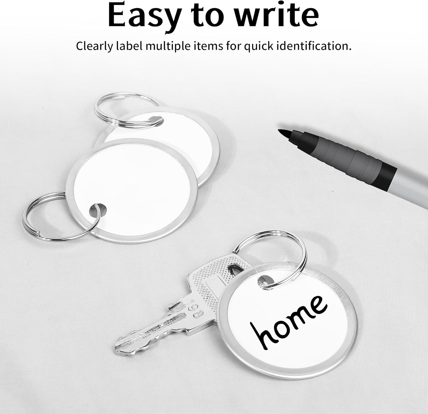 Key Tags Labels with Ring - 10 Pack Metal Rim Key Chain ID Tags/Identifiers with White Writable Round Paper Labels for Name, Luggage, Bags, Backpack, 1 Inches - Image 3