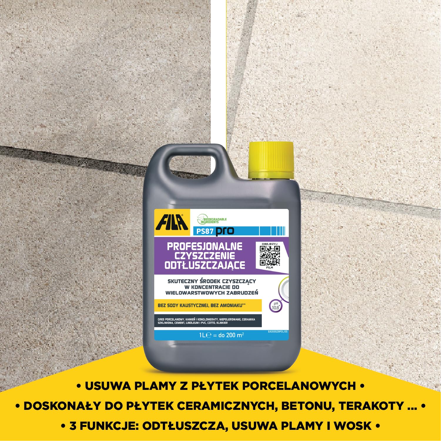 FILA Surface Care Solutions PS87 PRO, Detergent Odtłuszczający I Usuwający Wosk Do Gresu, Kamienia, Terakoty I Betonu, Uniwersalny Odtłuszczacz Do Podłóg, 1 L