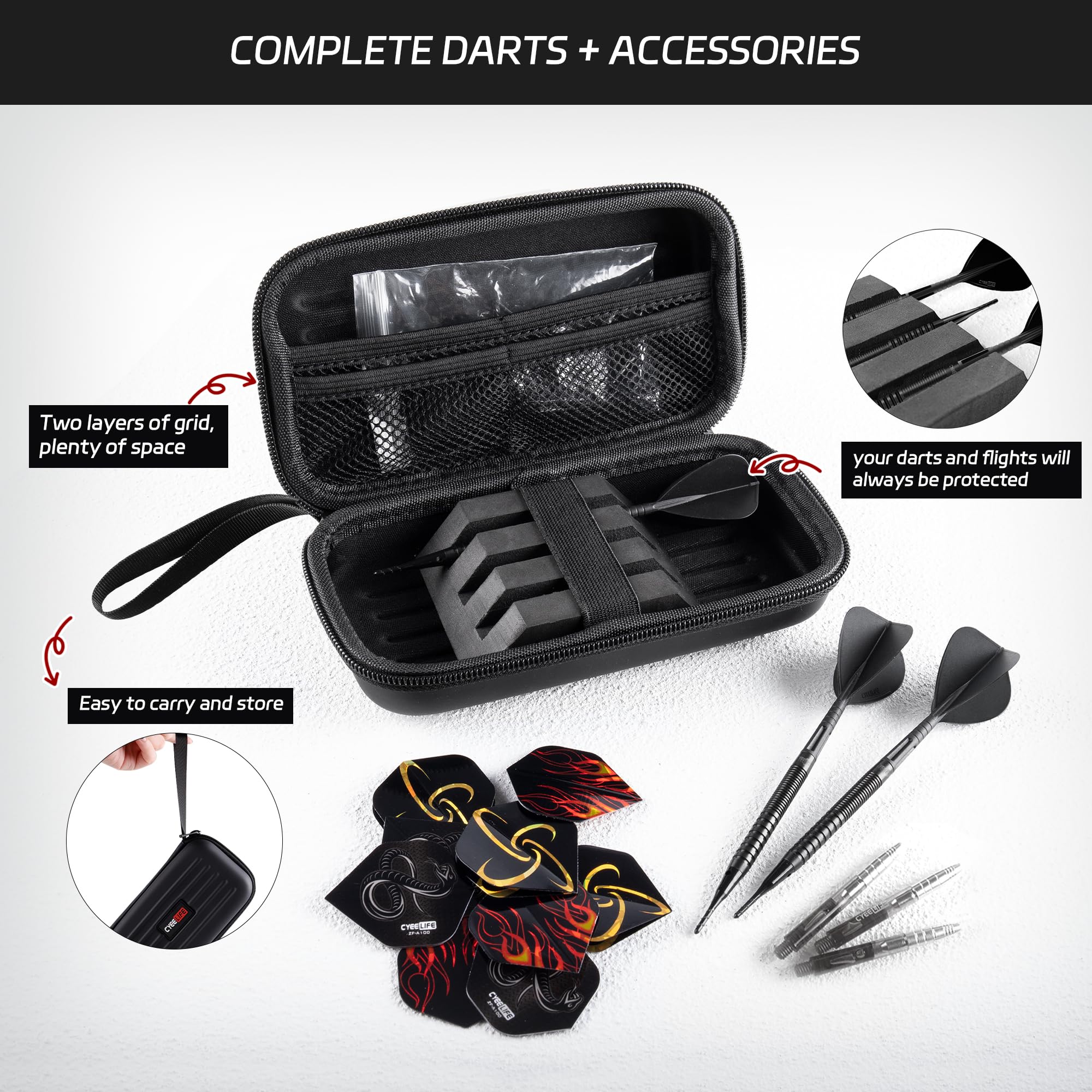 CyeeLife Lot de 3 fléchettes avec Pointe en Plastique 90% tungstène 90% tungstène - Lot de 3 fléchettes Professionnelles avec ailettes, tiges et Pointes (Noir) (Noir)