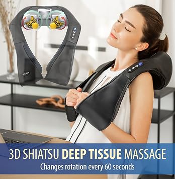 Zyllion ZMA-28RB Neck and Back Massager with Heat for Pain Relief, Black