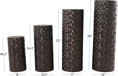 Miniatura 3 de Deco 79 Mesa de pedestal delgada alta abstracta de metal con diseño de concha ranurada, juego de 4 36", 32", 24", 18"H, marrón