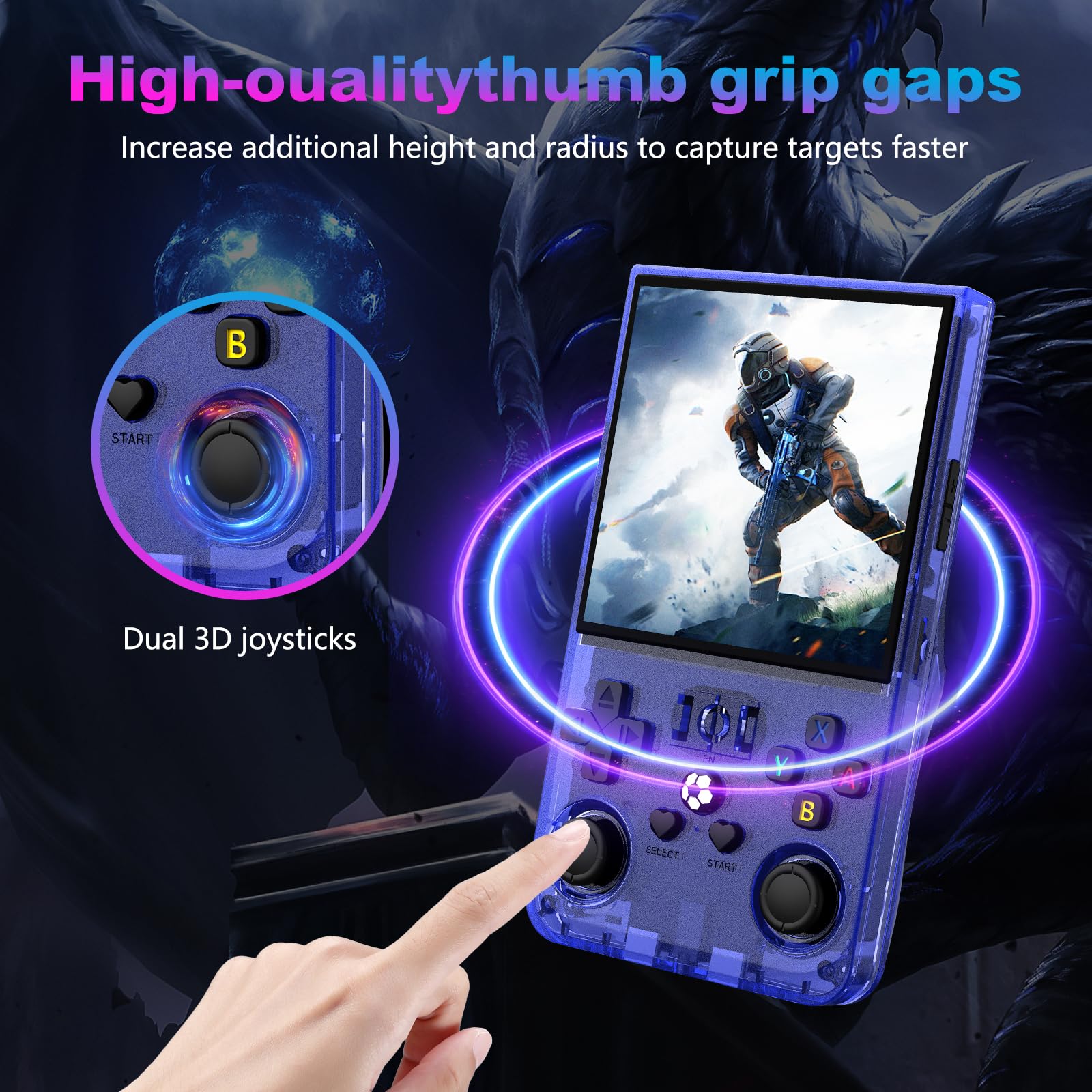 R36MAX Retro Handheld Game Console, 4.0 Inch 720x720 IPS Screen, Built-in 18,000+ Classic Game, Portable Hand Held Open Source Linux System, 4000mAh Battery Retro Gaming Console (Blue 64GB)