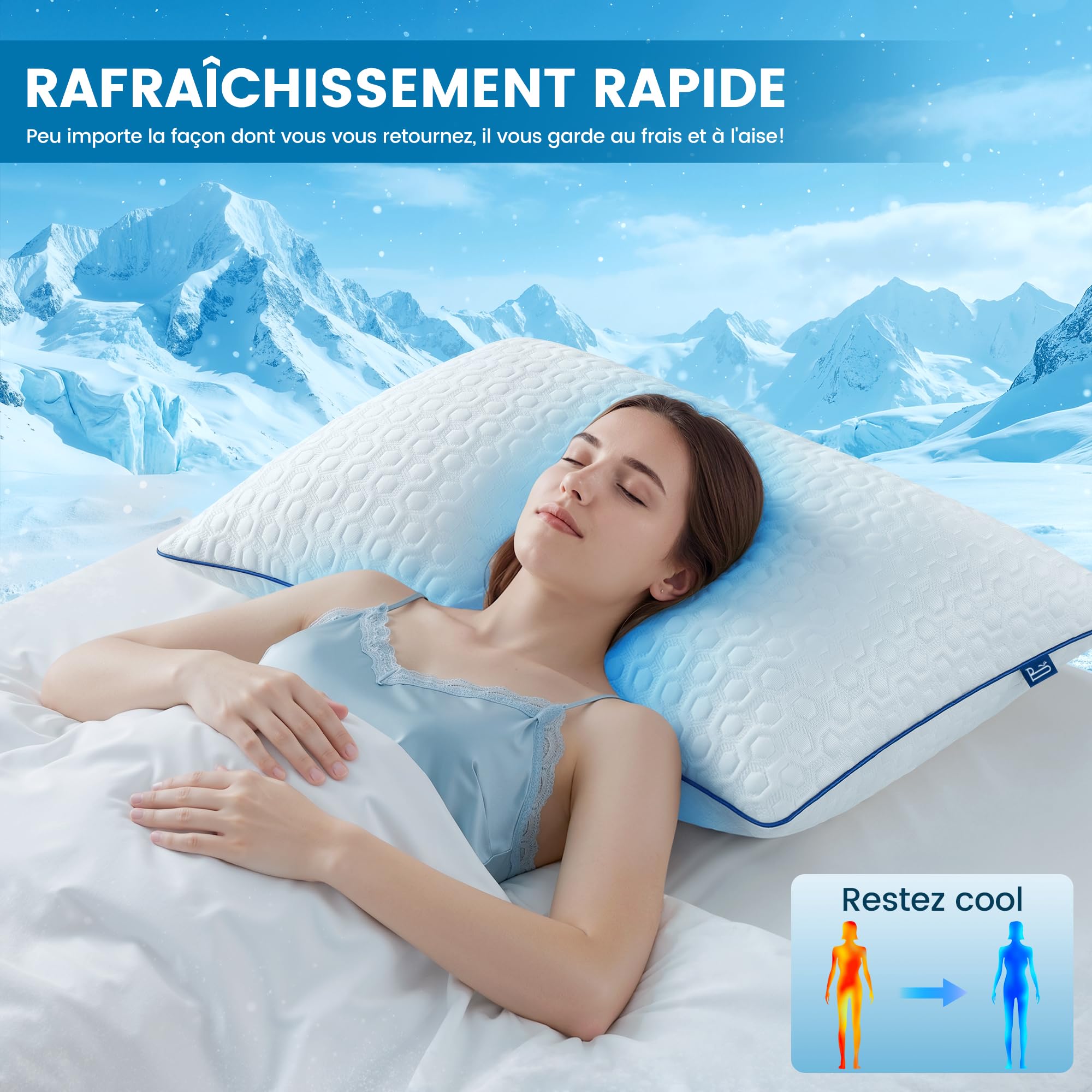 BedStory - Juego de 2 almohadas de memoria (40 x 60 cm) | Funda lavable de seda helada – Altura personalizable – Hipoalergénica – Firme y adaptable – Ergonómica Cervical