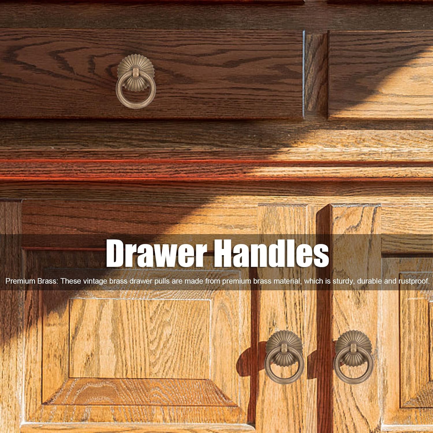 Changor 10Pcs Brass Drawer Pulls, Vintage Antique Style Cabinet Handles, Rustproof Decorative Pulls for Cabinet Wooden Box Jewelry Box