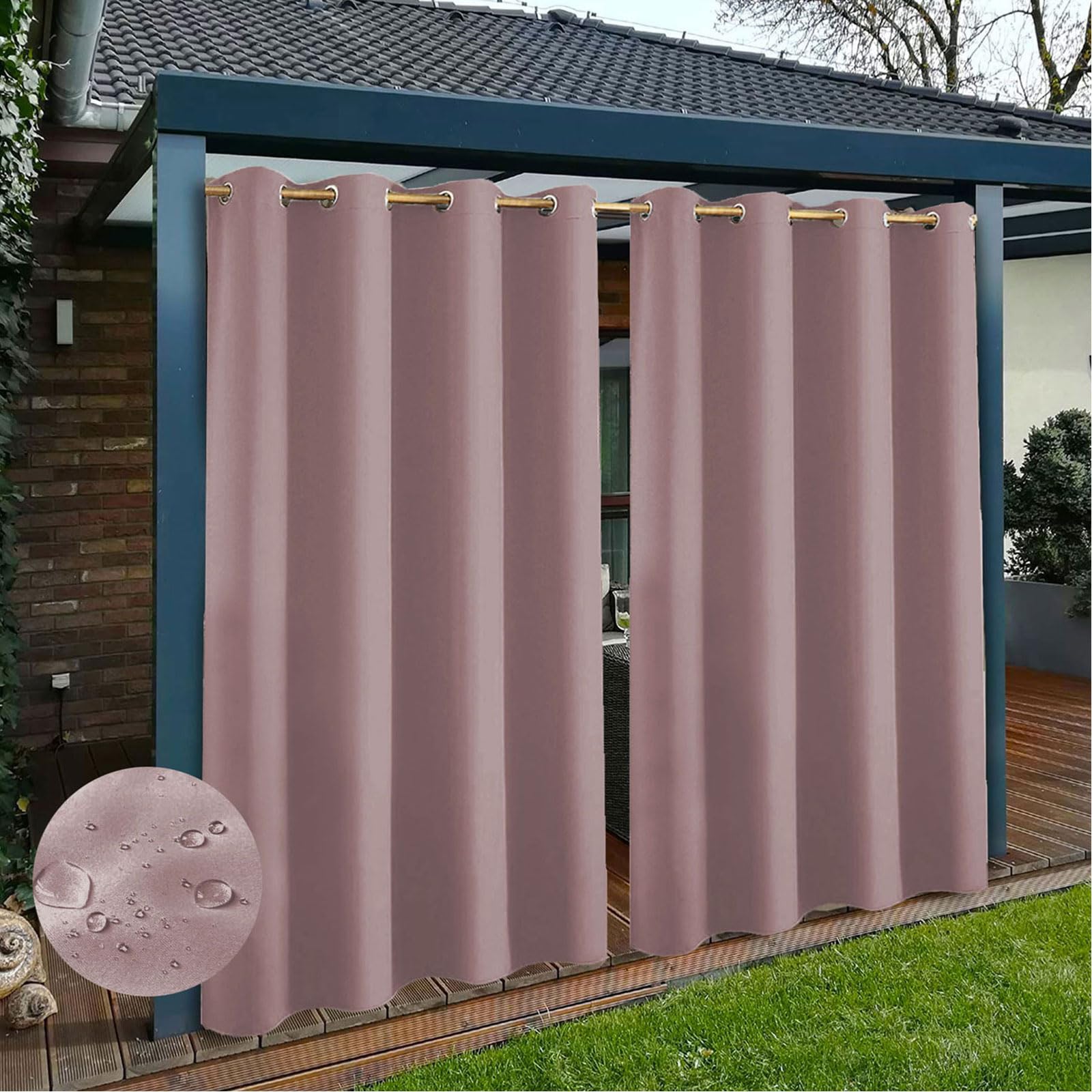 Rideaux occultants imperméables et résistants aux intempéries pour intérieur/extérieur avec œillets, 1 panneau de 213 cm x 275 cm, parfaits pour la protection de l'intimité et du soleil