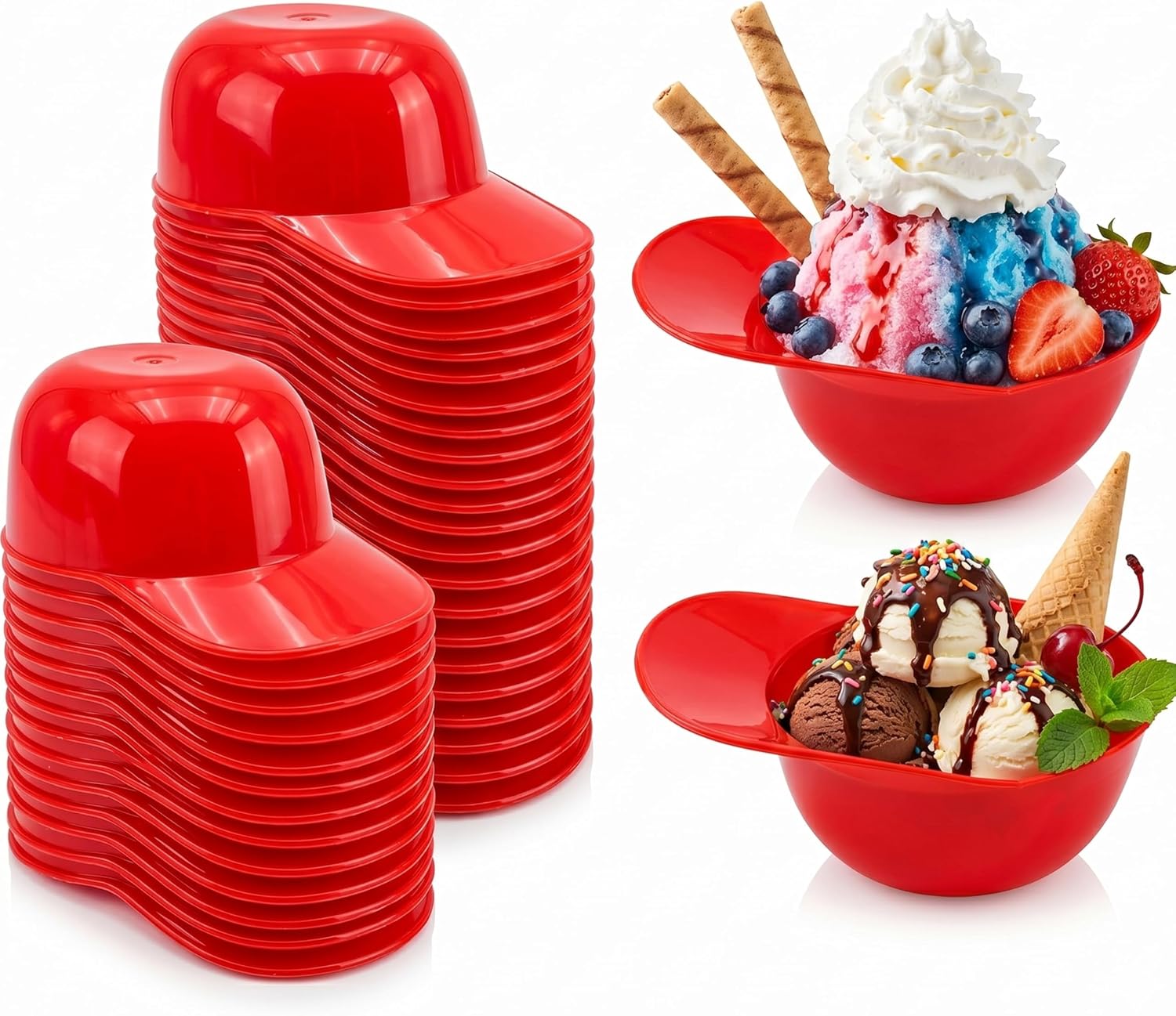 60 Pcs 9 oz Mini Baseball Helmet Ice Cream Bowls, Plastic Dessert Cups