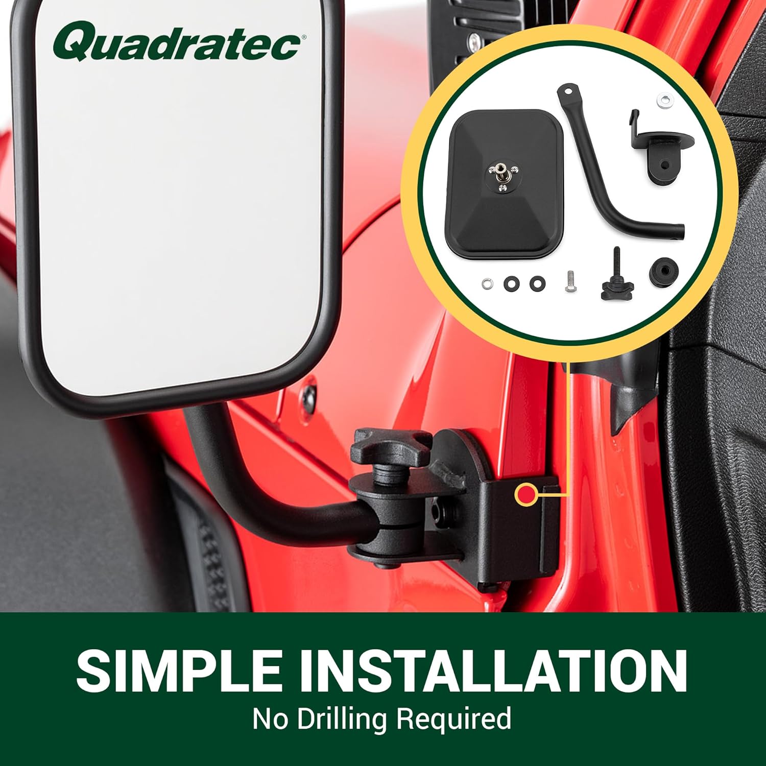 Quick Release Mirrors with Square Head - Fits Jeep Wrangler JL & Gladiator JT 2018-2026 - Solid Steel - "Doors Off" Driving Experience - Mounts To The "A" Pillar and Fully Adjustable - Sold In Pairs