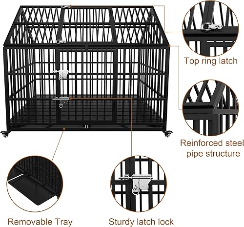 Miniatura 4 de Jaula de perro resistente de 54 pulgadas, jaula grande para perros, perreras de metal fuerte con almohadilla para perros grandes, apertura superior