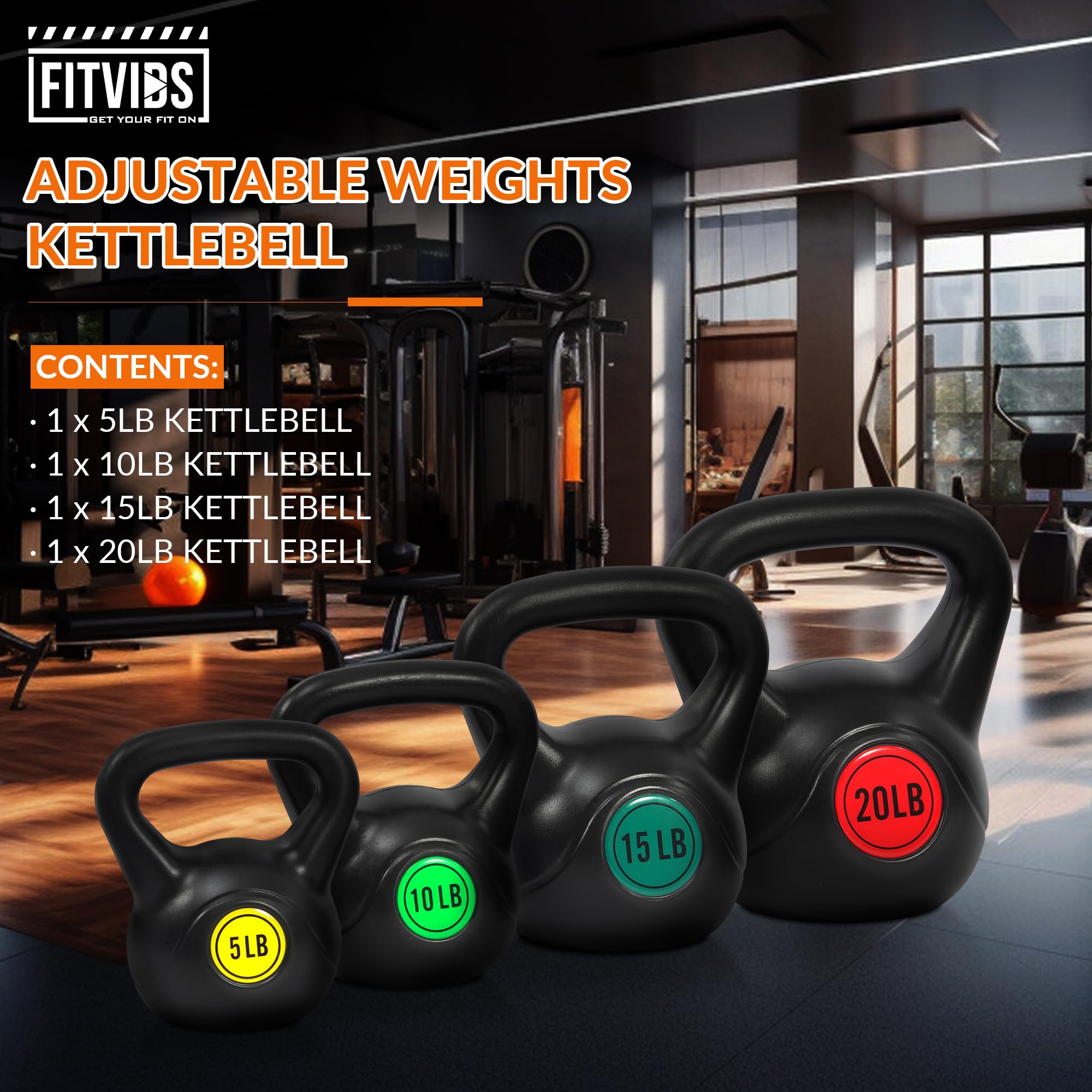 Fitvids Kettlebell Sets 4 Piece Strength Training KettleBells Weight Set 5lb, 10lb, 15lb, 20lb Kettle Bell