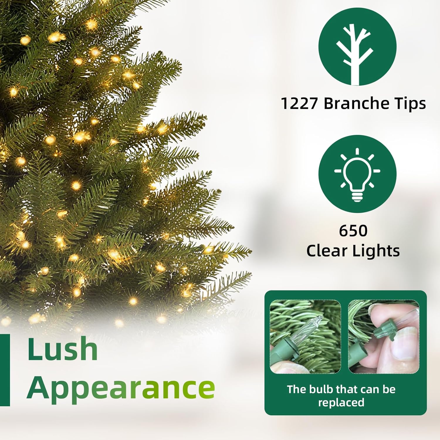 6ft Artificial Pre-Lit Christmas Tree with 500 White Lights, 1430 PVC Branch Tips,Green Dunhill Fir Xmas Tree, Foldable Metal Base for Home, Party and Office