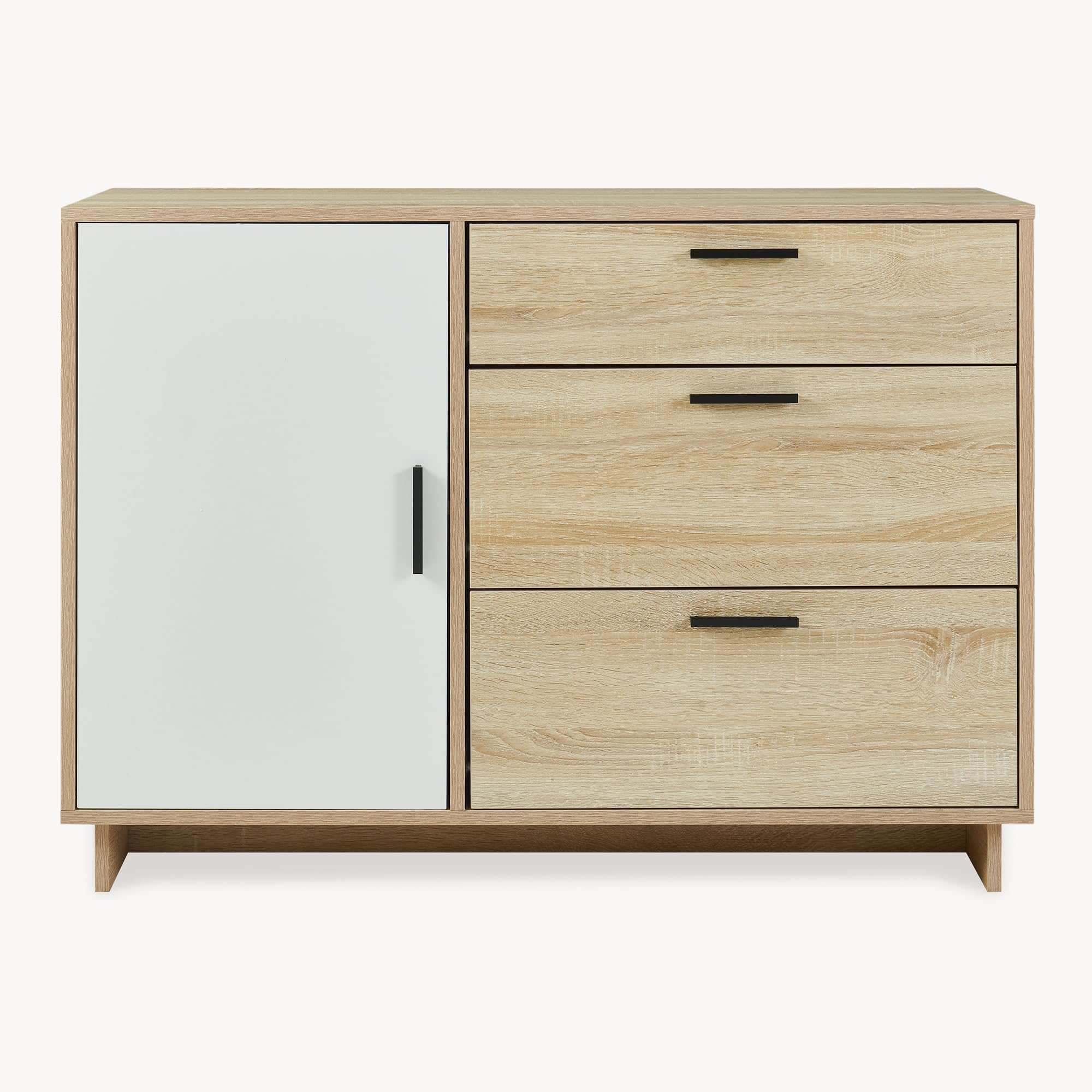 [en.casa] Aparador Kenta Cómoda Armario Bajo Mueble Recibidor con 3 Cajones y 2 Puertas Cajonera Multiusos Mueble Auxiliar 100 x 35 x 72 cm - Blanco y Efecto Roble